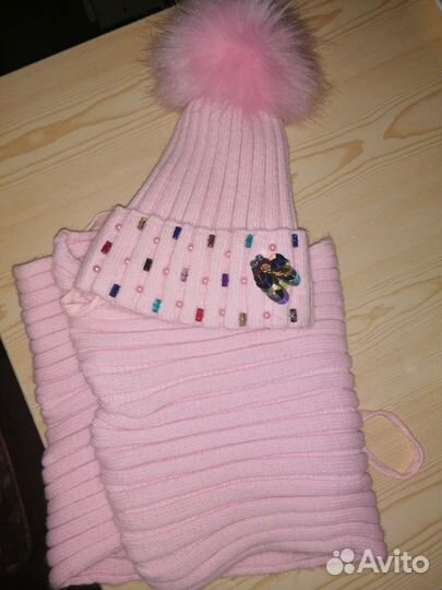 Комплект шапка и снуд зимний для девочки