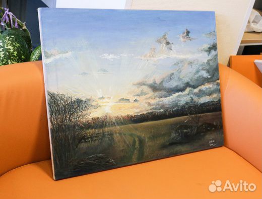 Картина маслом на холсте«Апрельский закат»