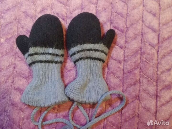 Варежки детские вязаные на 1-2 года