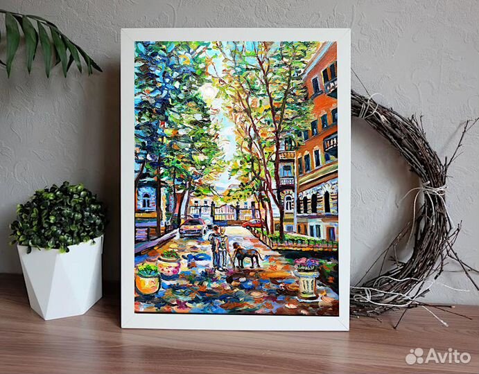 Картина маслом В старом дворике холст 40 на 30см