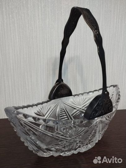 Хрустальная ваза ладья.ссср,ручка мельхиор