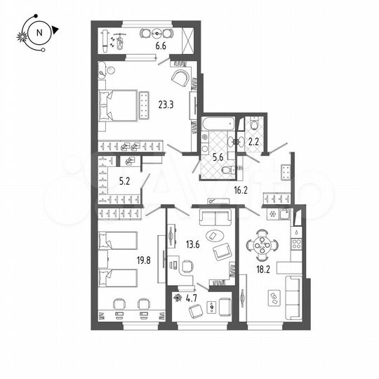 3-к. квартира, 109,6 м², 5/10 эт.