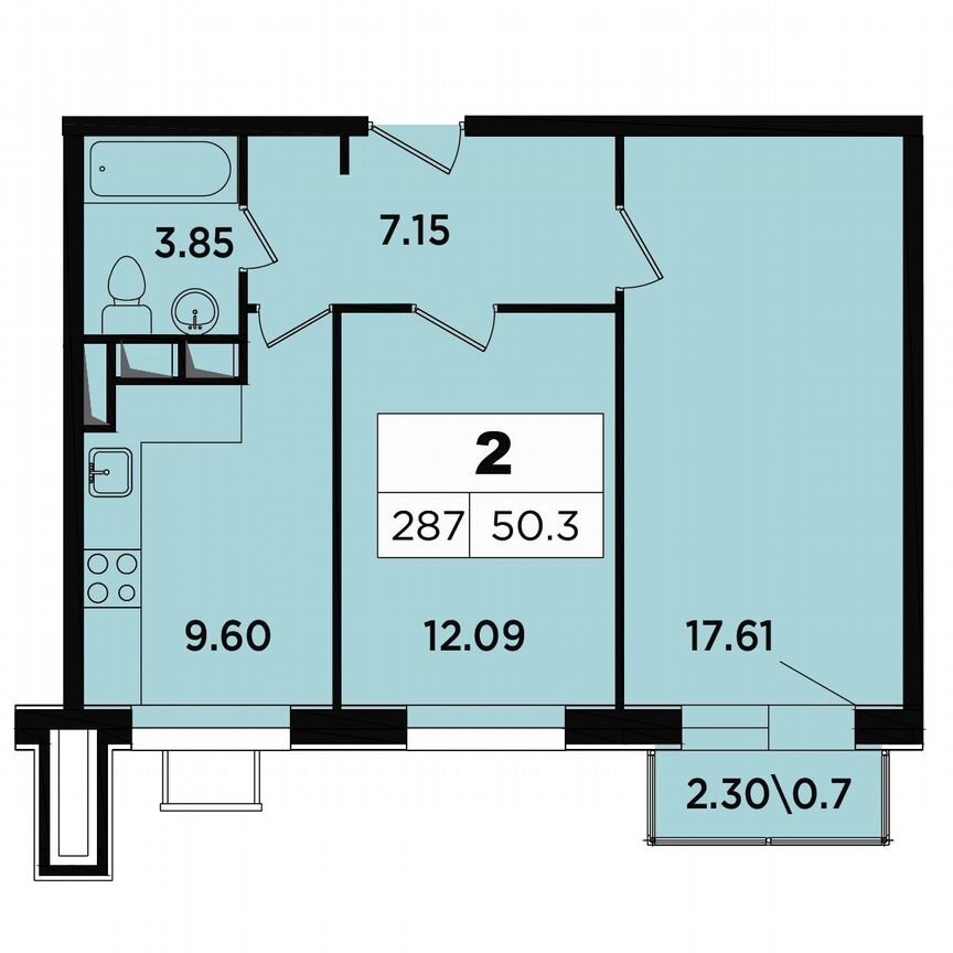 2-к. апартаменты, 50,3 м², 13/18 эт.