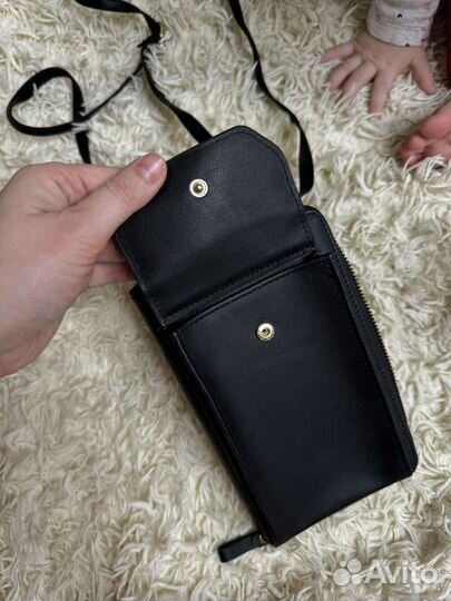 Сумка кошелек женский черный для телефона и карт