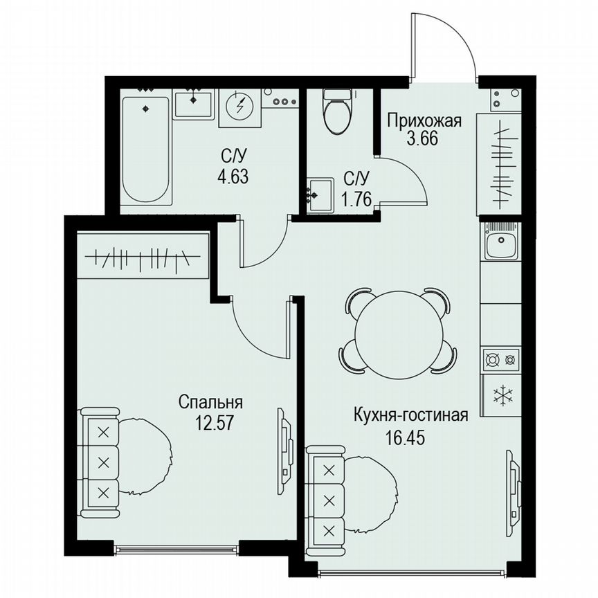 1-к. квартира, 39,1 м², 2/6 эт.