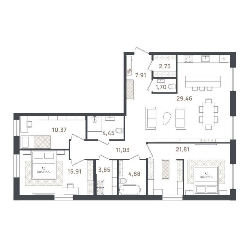 3-к. квартира, 114,1 м², 1/3 эт.