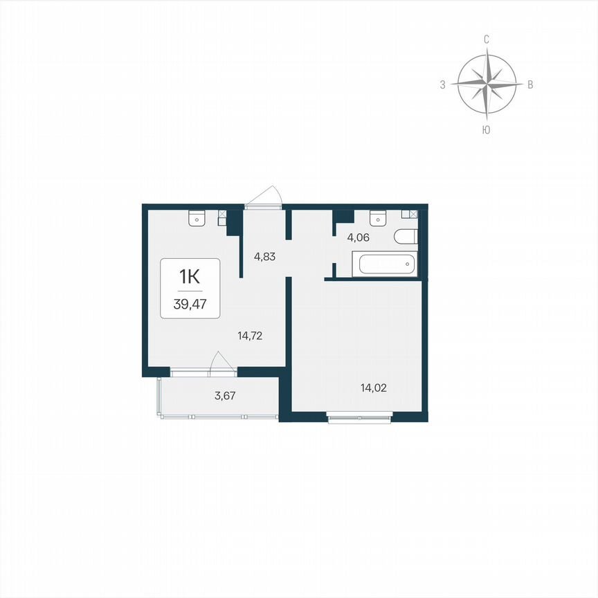 1-к. квартира, 39,5 м², 3/8 эт.