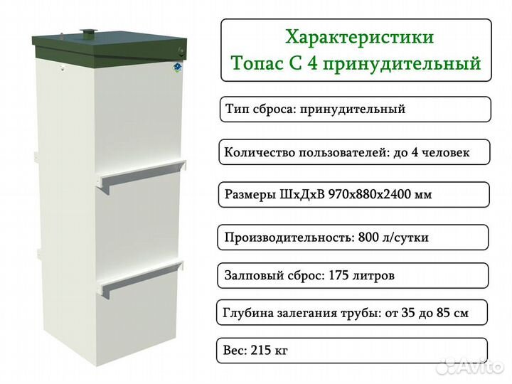 Септик топас-С 4 пр принудительный Гарантия Монтаж