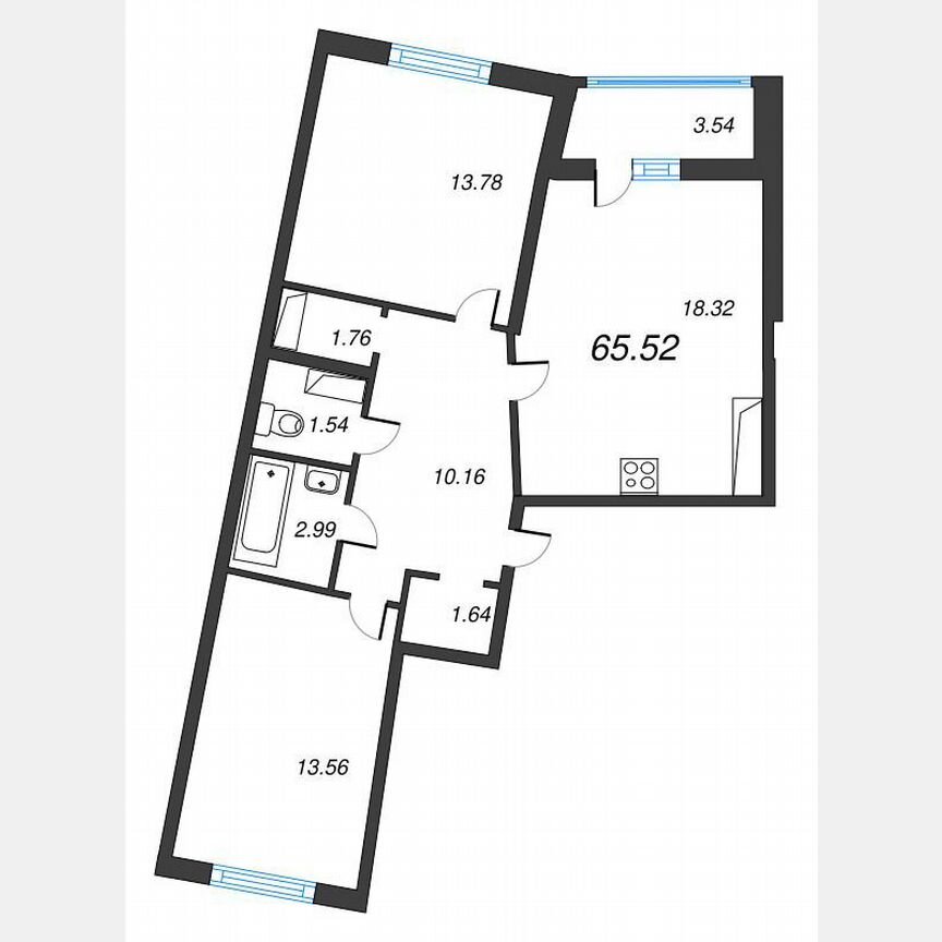 2-к. квартира, 67,3 м², 15/22 эт.