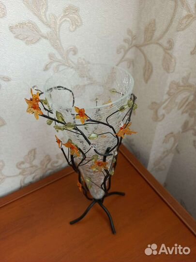 Ваза для цветов стекло и металл