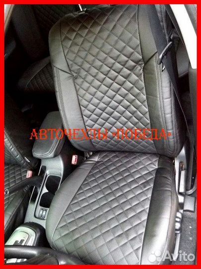 Чехлы Mitsubishi Lancer 9 из экокожи чёрные Ромб