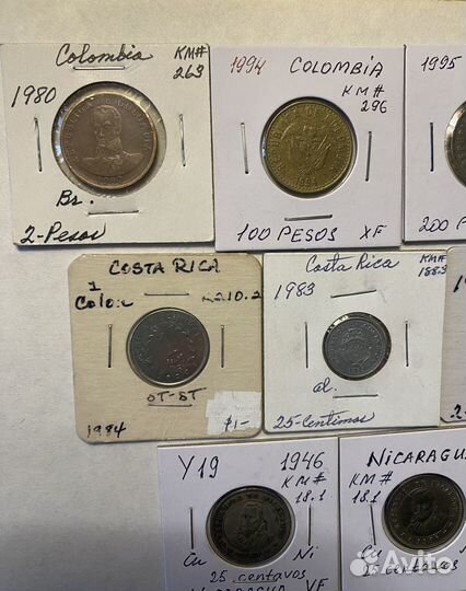 Монеты Колумбии, Коста-Рики, Никарагуа
