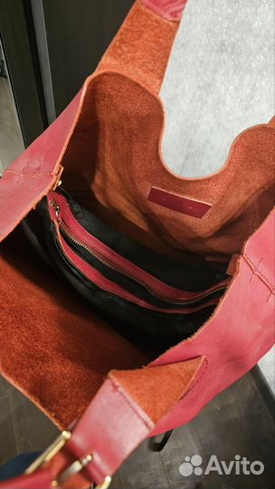 Сумка - шоппер женская кожаная красная