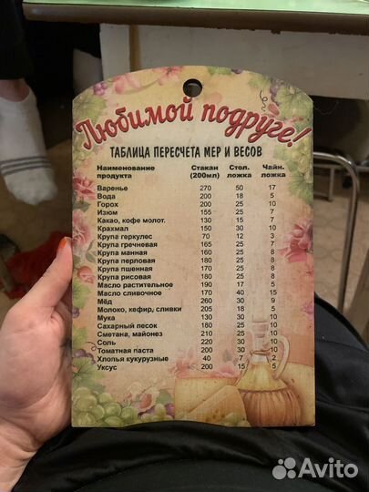 Таблица пересчета мер и весов деревянная на гвоздь