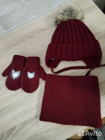 Шапка зимняя, снуд для девочки, мальчика 6-7лет