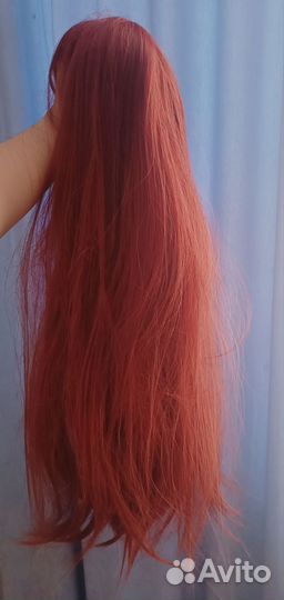 Синтетический парик с челкой светло красный