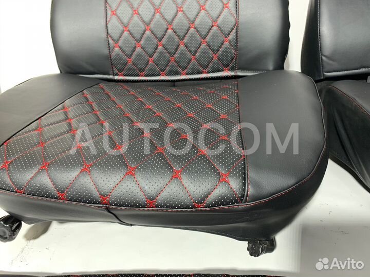 Чехлы сидений ваз 2107 (кожа бабочка краная нить)