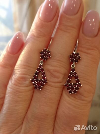 Серьги серебро гранаты Чехия