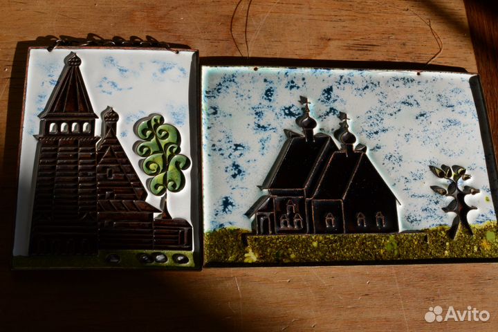 Медное панно барельеф, эмаль 1973