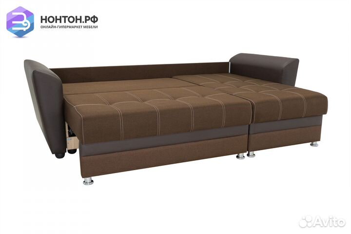 Диван угловой еврокнижка Амстердам коричневый