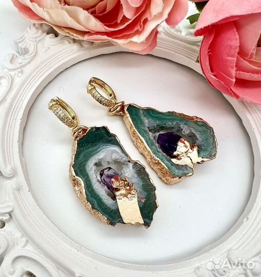 Серьги со срезом агата