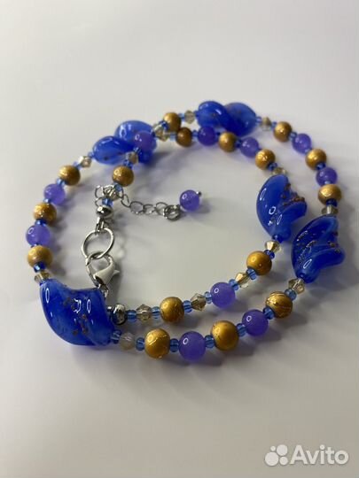 Разноцветные бусы муранское стекло 44 см