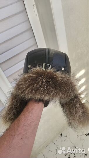 Мужская зимняя кожанно-меховая шапка