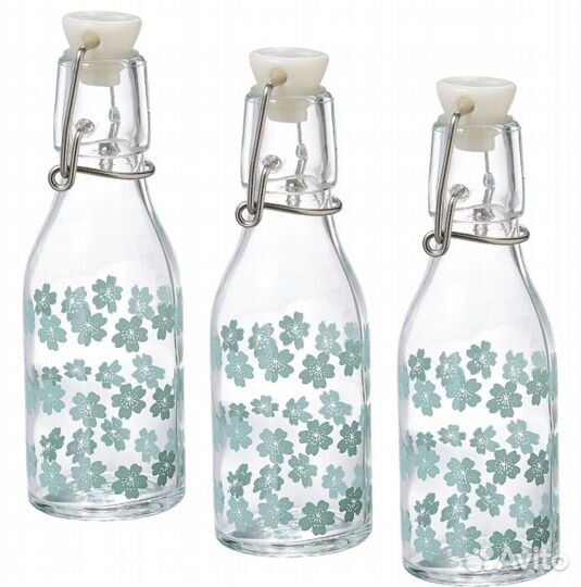 Набор 3шт стеклянных бутылок с пробкой 150мл IKEA