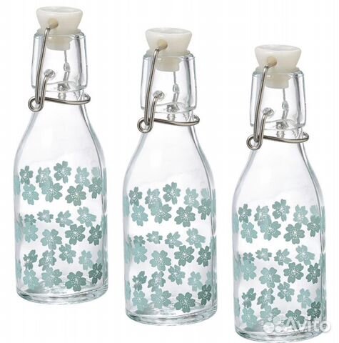 Набор 3шт стеклянных бутылок с пробкой 150мл IKEA