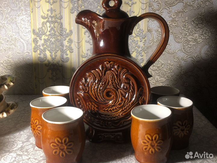 Глиняный кувшин ссср,набор керамических стаканов