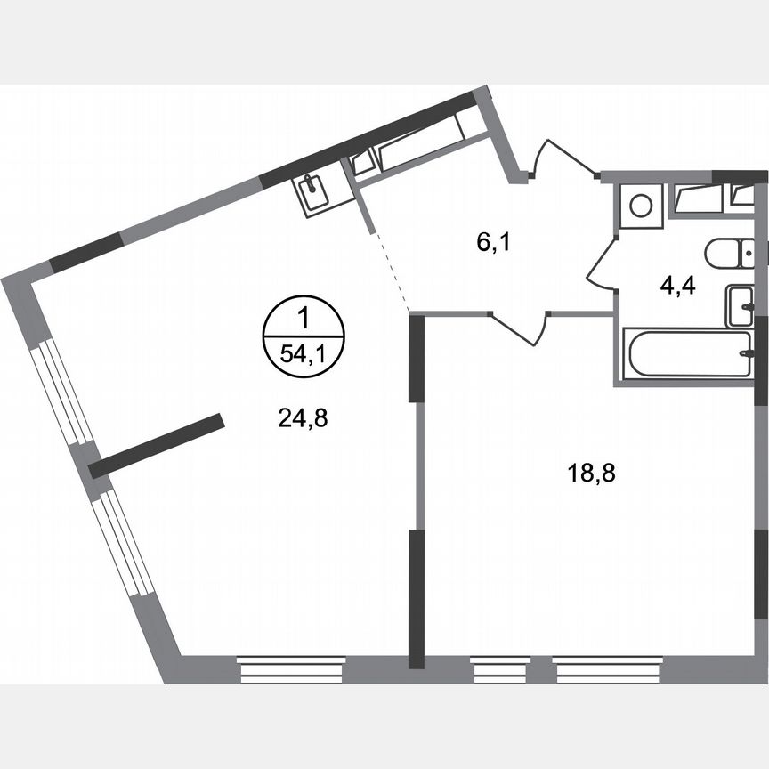 1-к. квартира, 54,1 м², 10/17 эт.