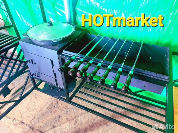 Мангал с печью под казан и крышей