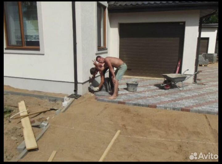Укладка тротуарной плитки брусчатки бордюров