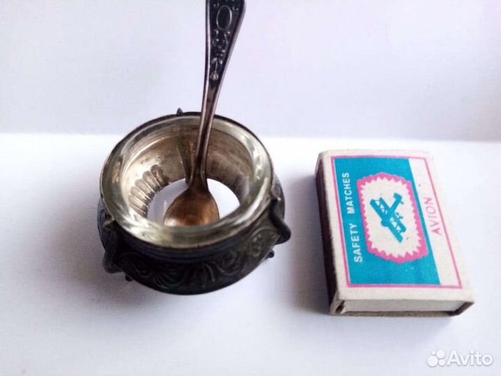 Солонка с ложечкой мельхиор клеймо СССР 1969 г