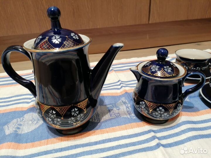 Фарфоровый кофейный сервиз Бронницы кобальт