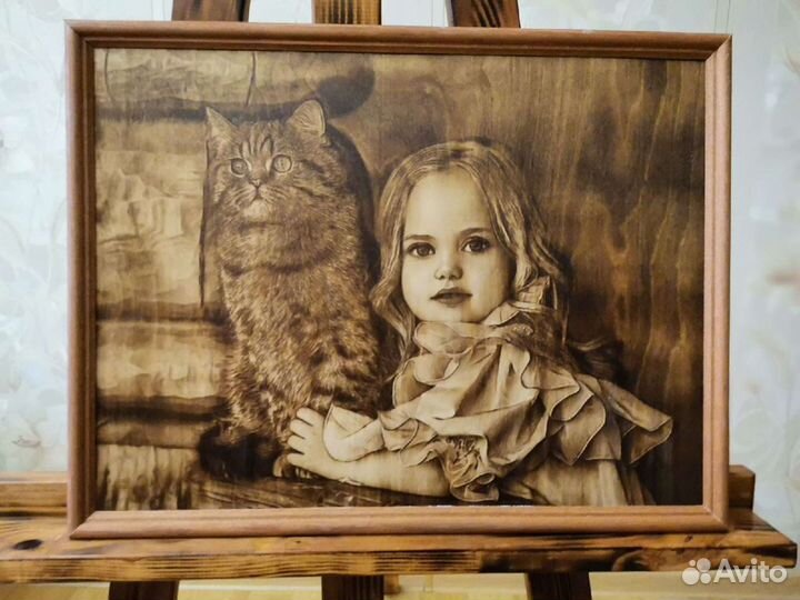 Портрет по фото на дереве