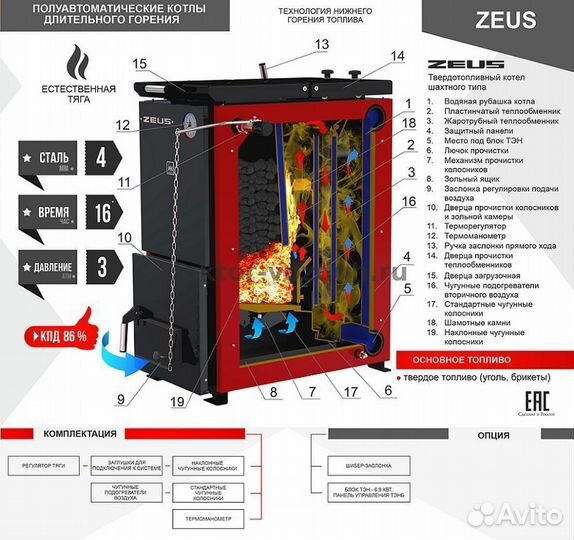 Термокрафт Zeus 16 кВт. Котел полуавтоматический