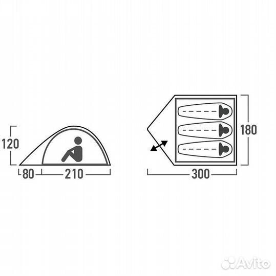 Палатка 3-х местная 210+90х180х120 см