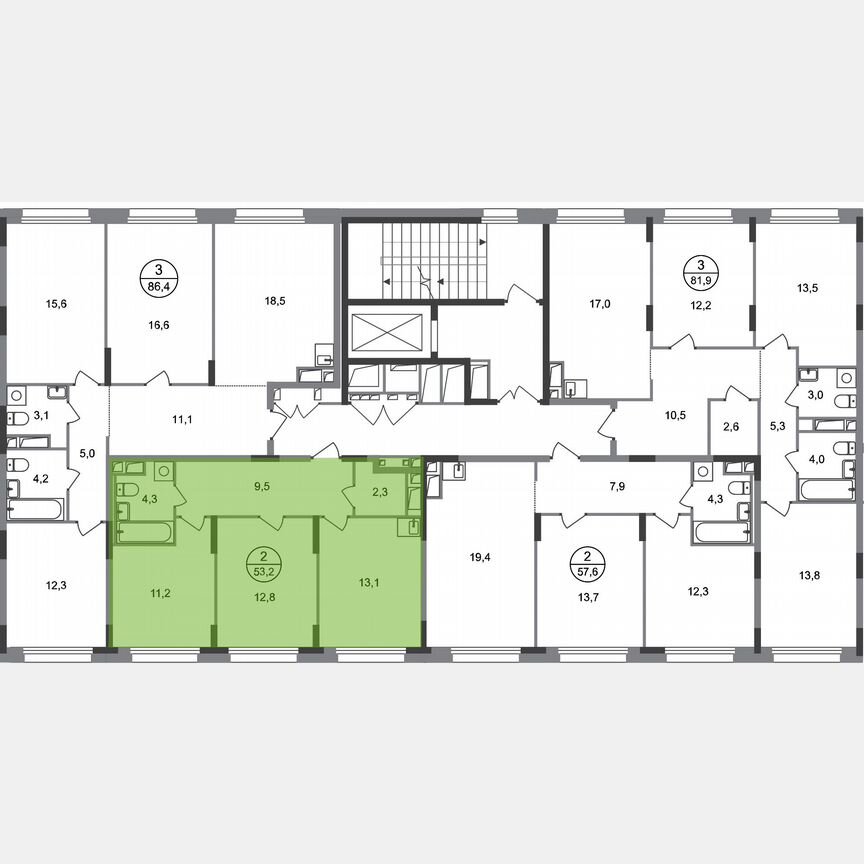 2-к. квартира, 53,2 м², 6/17 эт.