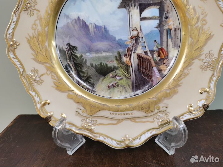 Тарелка блюдо 19 век ручная роспись живопись