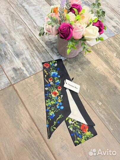 Шелковая лента твилли Twilly Dior колос синяя