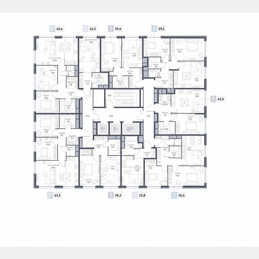 2-к. квартира, 56,4 м², 7/25 эт.