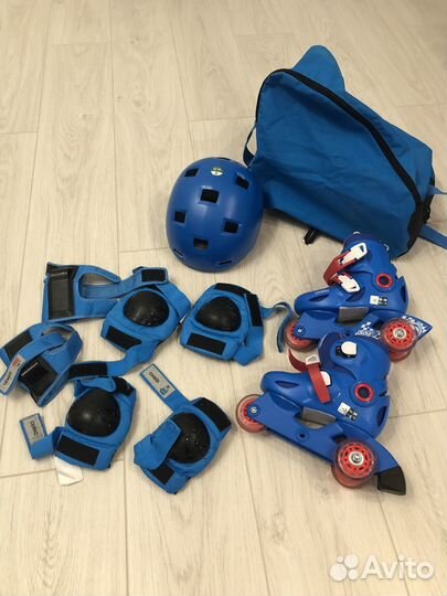 Роликовые коньки раздвижные, шлем, защита