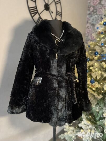 Полушубок шуба черный мех искусственный