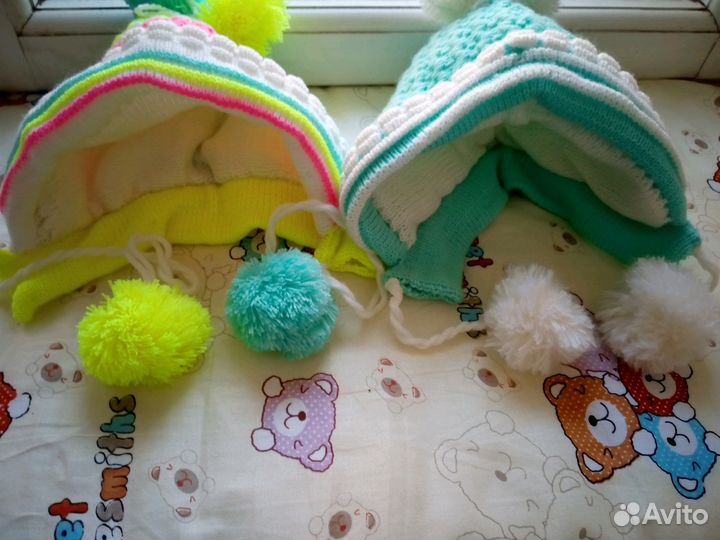 Детские шапки новые из 90х годов, 0-3 м