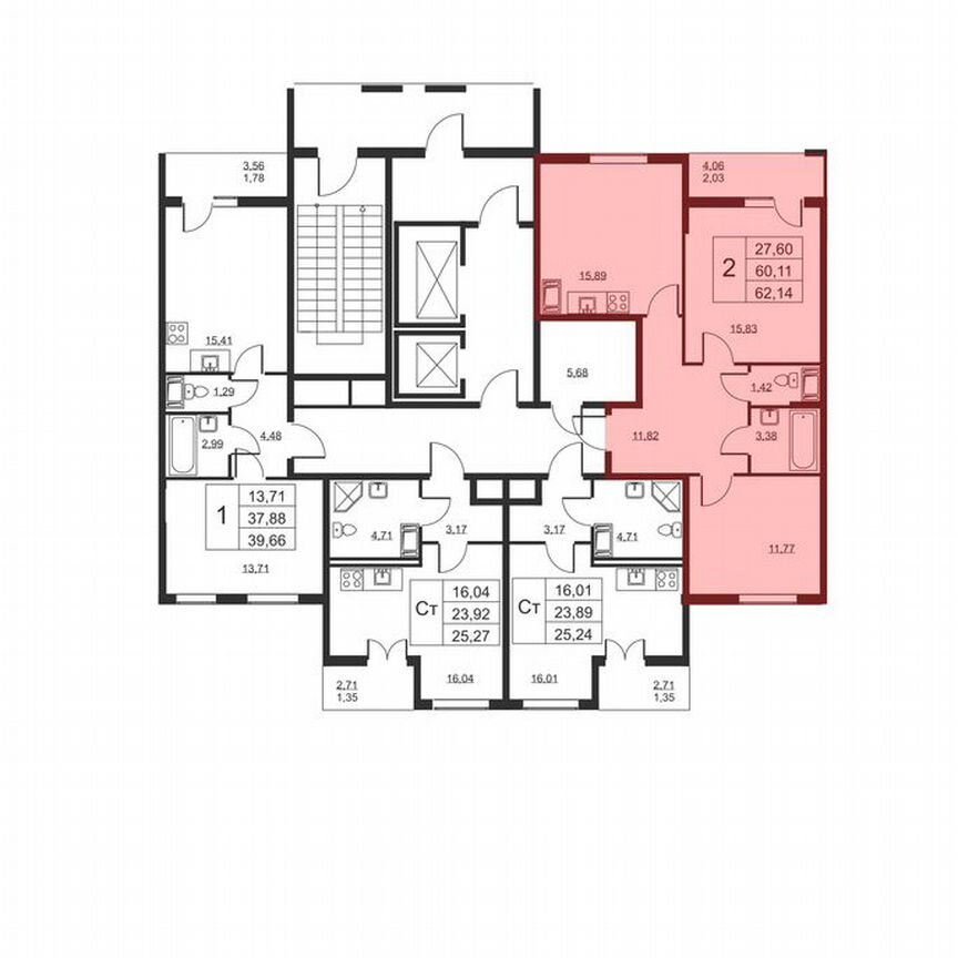 2-к. квартира, 62,1 м², 9/19 эт.