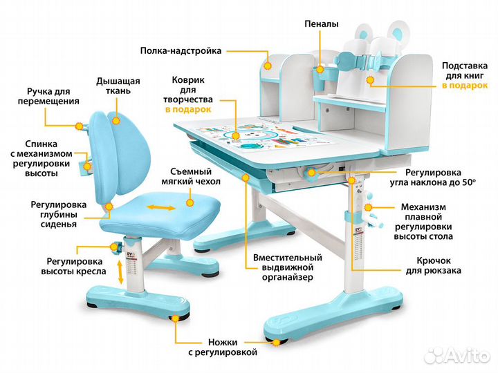 Растущий комплект парта и стул Panda Xl