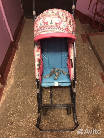 Детские санки коляска с колесами бу