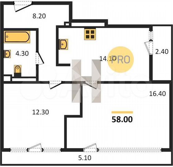 2-к. квартира, 58 м², 11/29 эт.