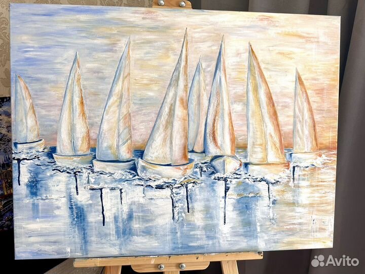 Картина на холсте текстурная «Парусная Регата«